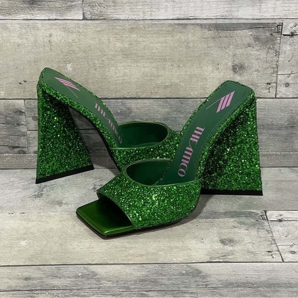 The Attico Shoes - THE ATTICO Devon 115 Mule - Apple Green Glitter - Sz - 7 .US / 37 .EU